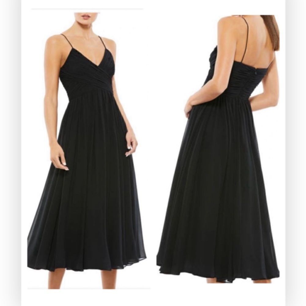 NWT MAC DUGGAL 70099 FAUX WRAP SLEEVELESS FLOWY MIDI DRESS XL $398 - Picture 1 of 8